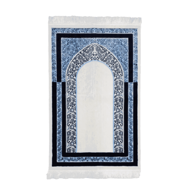 ريف سجادة صلاة إسلامية مخملية بطراز أرينو جودة فاخرة كحلي وأبيض 70 × 110 سم ARENNO104385NVY — صورة 1