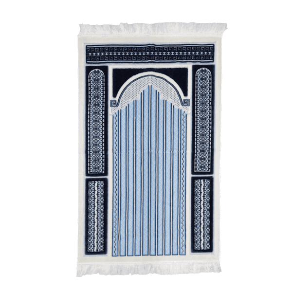 ريف سجادة صلاة إسلامية مخملية بطراز أرينو جودة فاخرة أزرق وأبيض 70 × 110 سم ARENNOS104828BLU — صورة 1