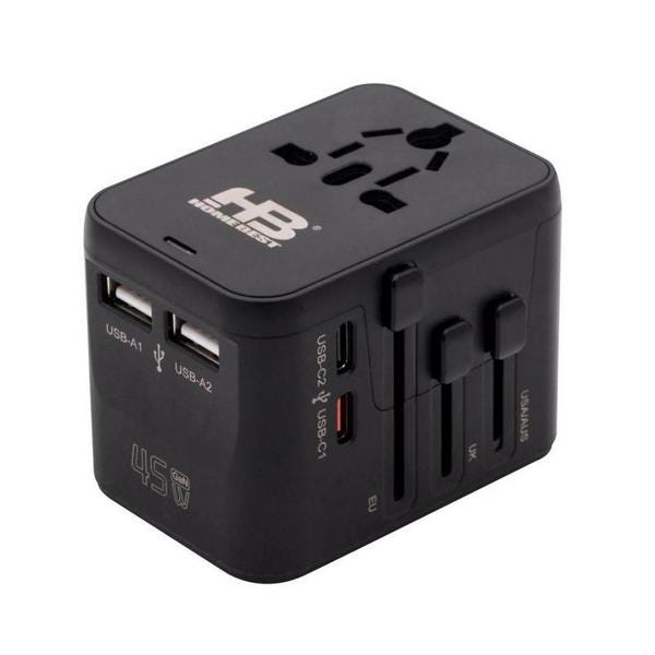 هوم بيست محول سفر عالمي بمنفذين يو إس بي-سي ومنفذين يو إس بي-ايه 45 واط أسود T521-PD45W — صورة 1