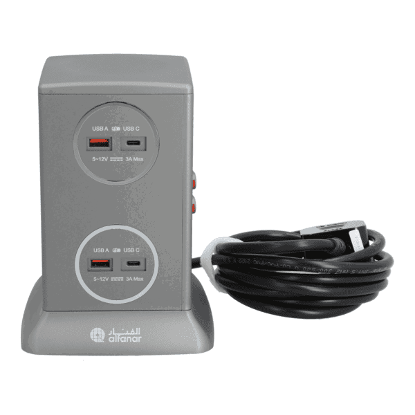 الفنار برج تمديد طاقة مع 6 مقابس و4 منافذ USB اللون الرمادي بطول 3 أمتار CE063M4AC19-CH214 — صورة 1