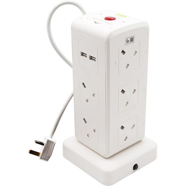 هوم بيست مشترك كهربائي 10 مقابس مع 4 منافذ USB أبيض 3 متر SU27USB-3M-W — صورة 1